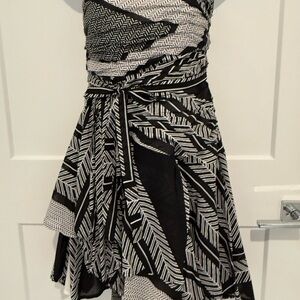 Strapless Calvin Klein Black and White Asymmetrical Dress